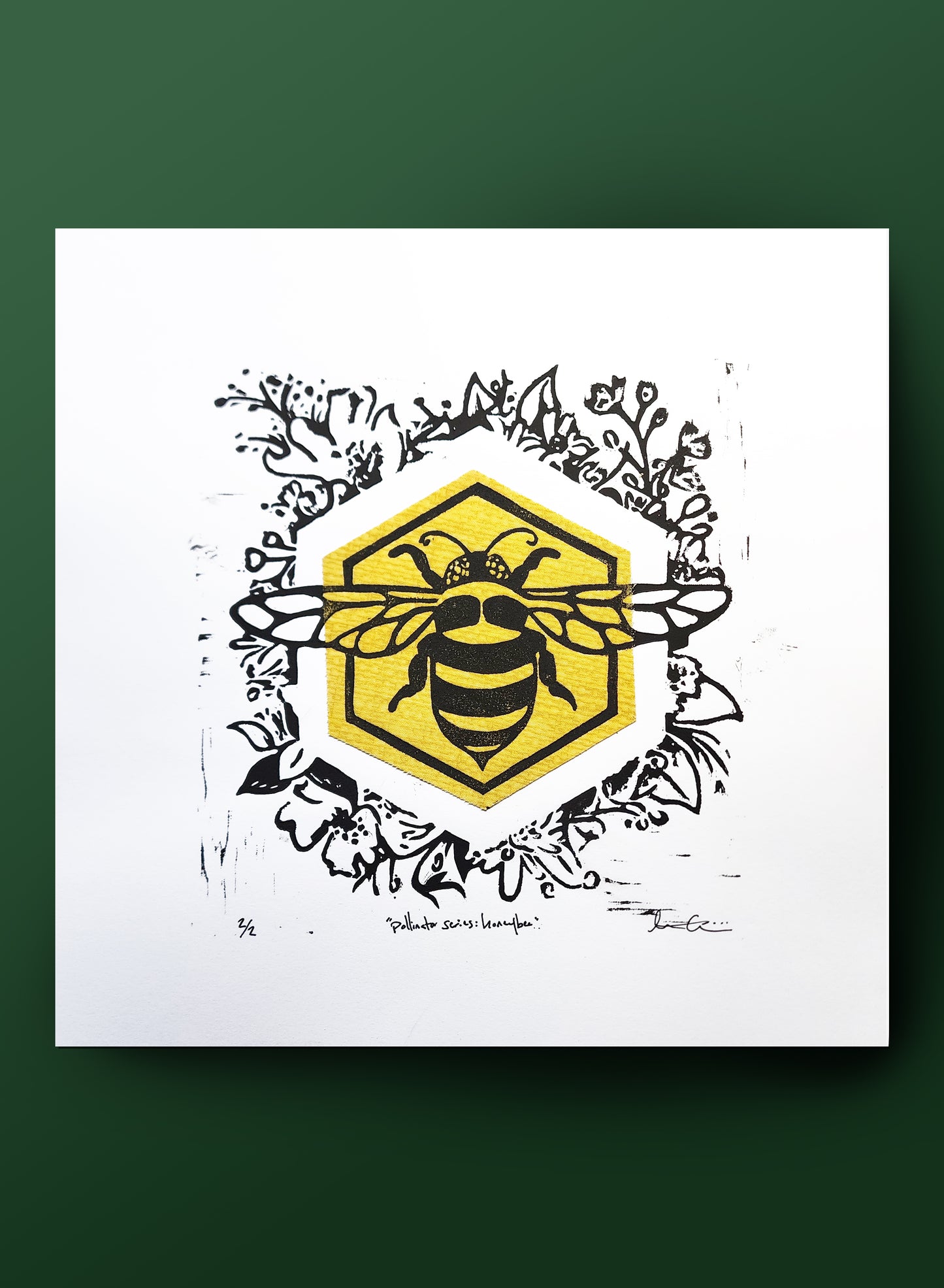 "Pollinator Series: Honeybee" Linocut Print