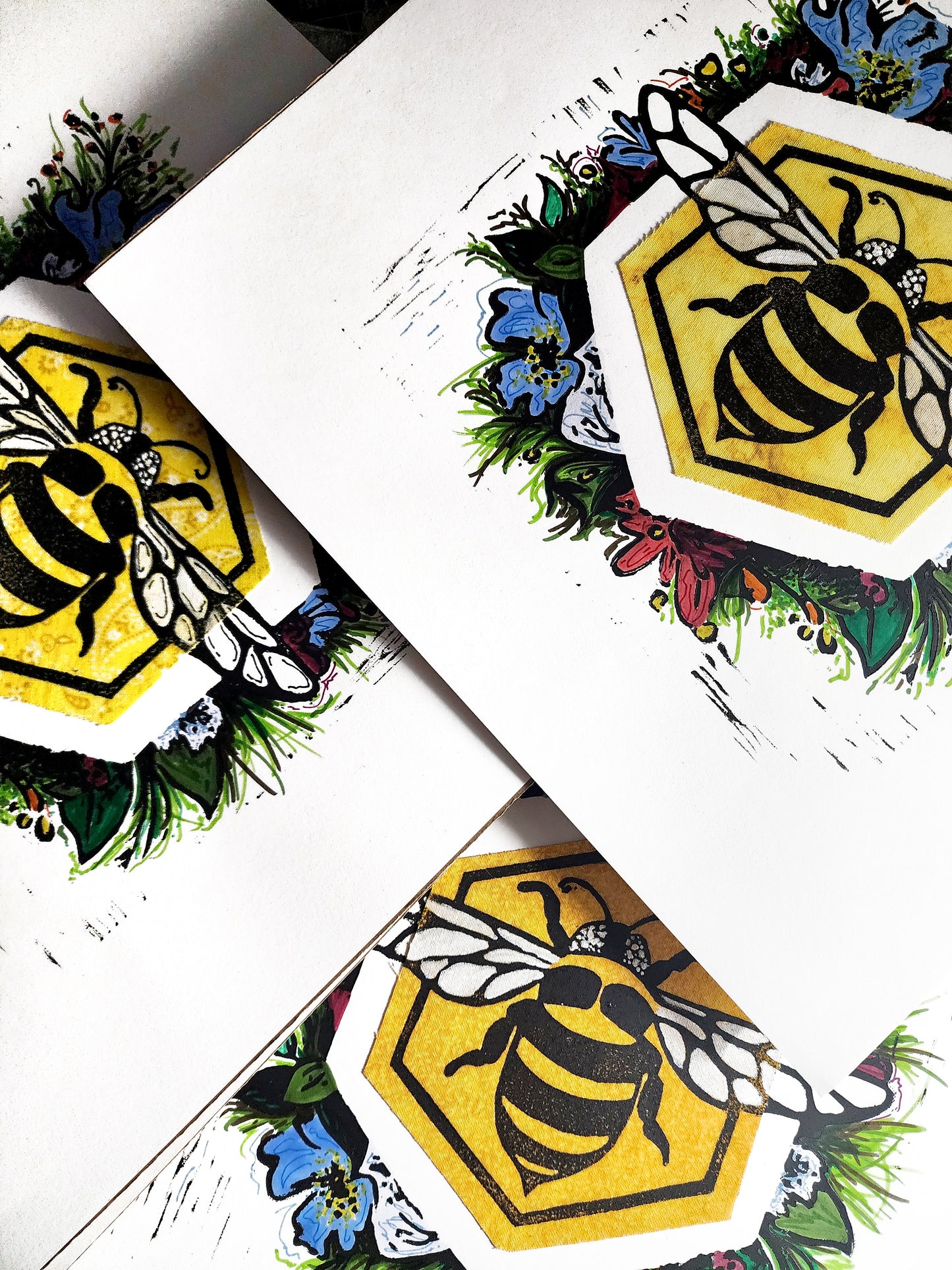 "Pollinator Series: Honeybee" Linocut Print