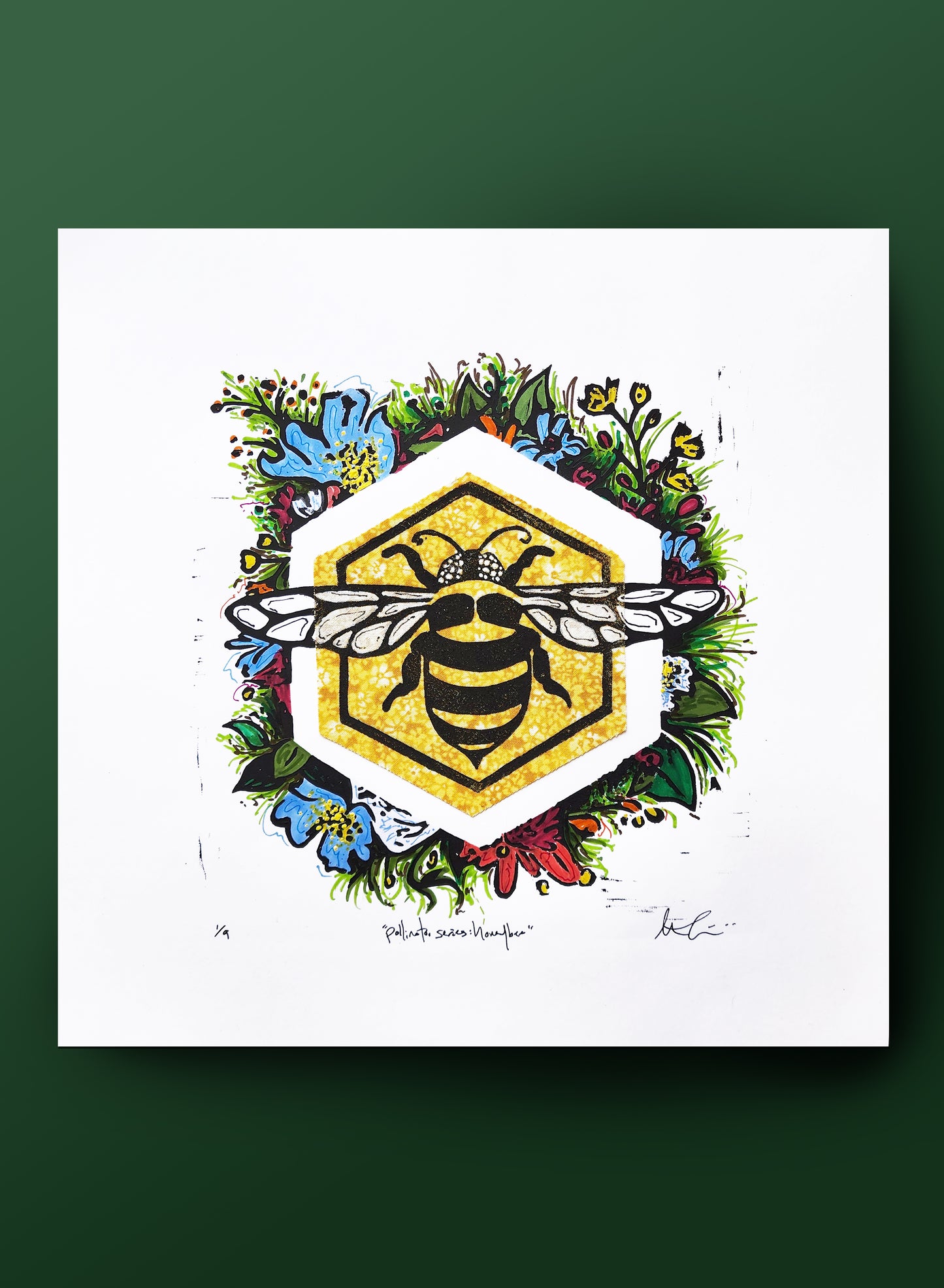 "Pollinator Series: Honeybee" Linocut Print