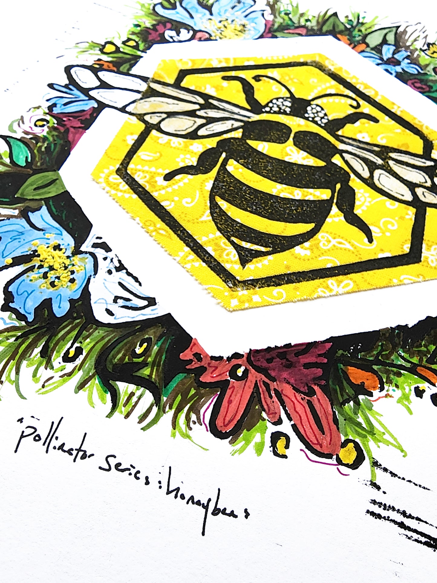 "Pollinator Series: Honeybee" Linocut Print