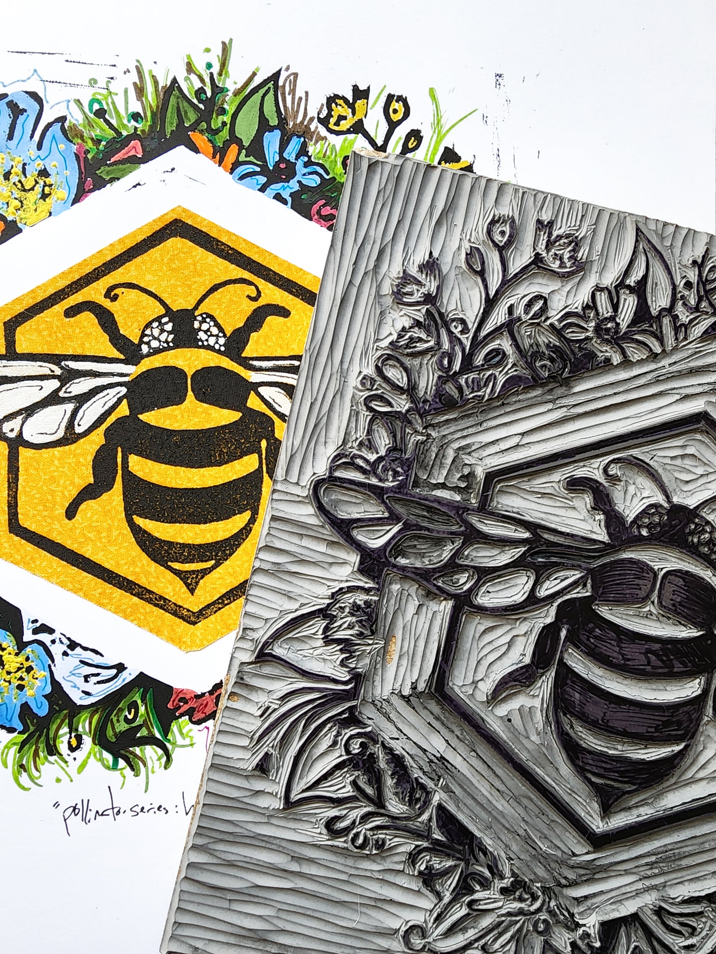 "Pollinator Series: Honeybee" Linocut Print