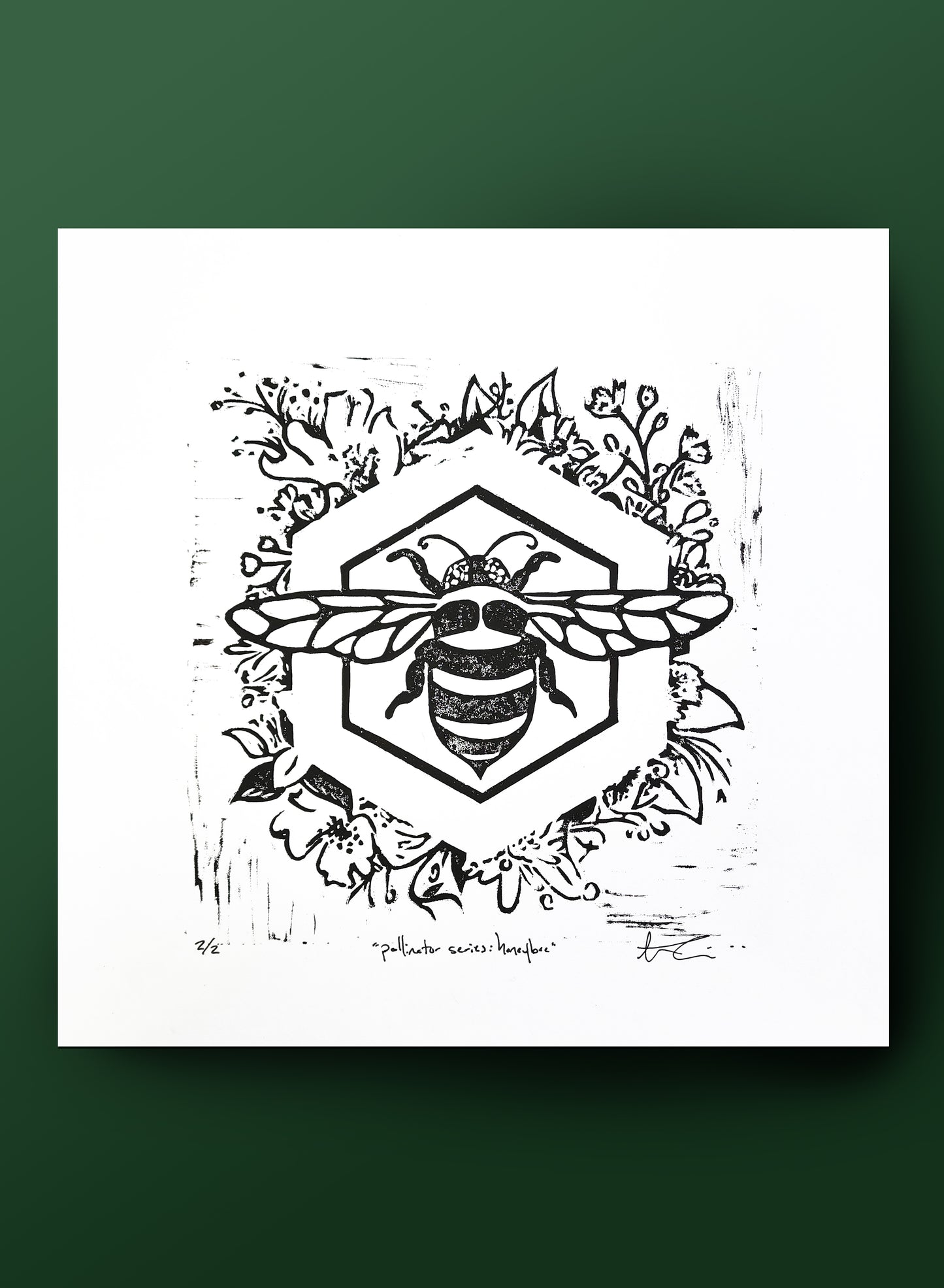 "Pollinator Series: Honeybee" Linocut Print